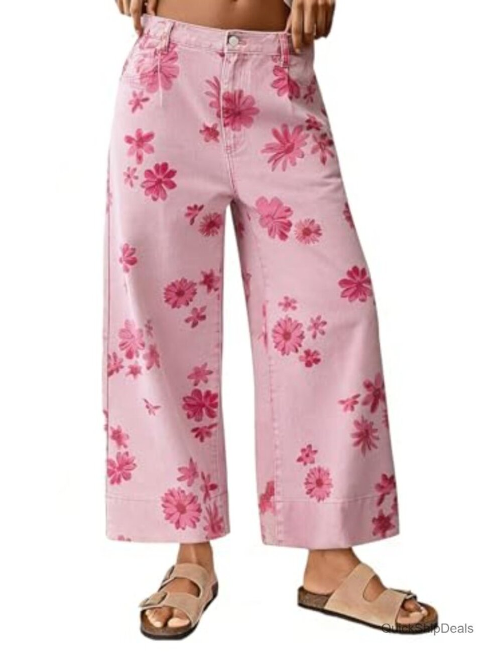 Wide Leg Crop Denim Jeans for Women Boho Floral Ankle Palazzo Pants Summer